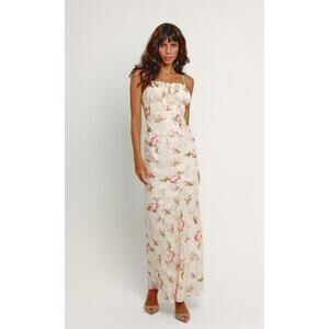 NWT RARE LONDON Floral Print Tie Front Maxi Dress Size 4 Cream Pink Romantic